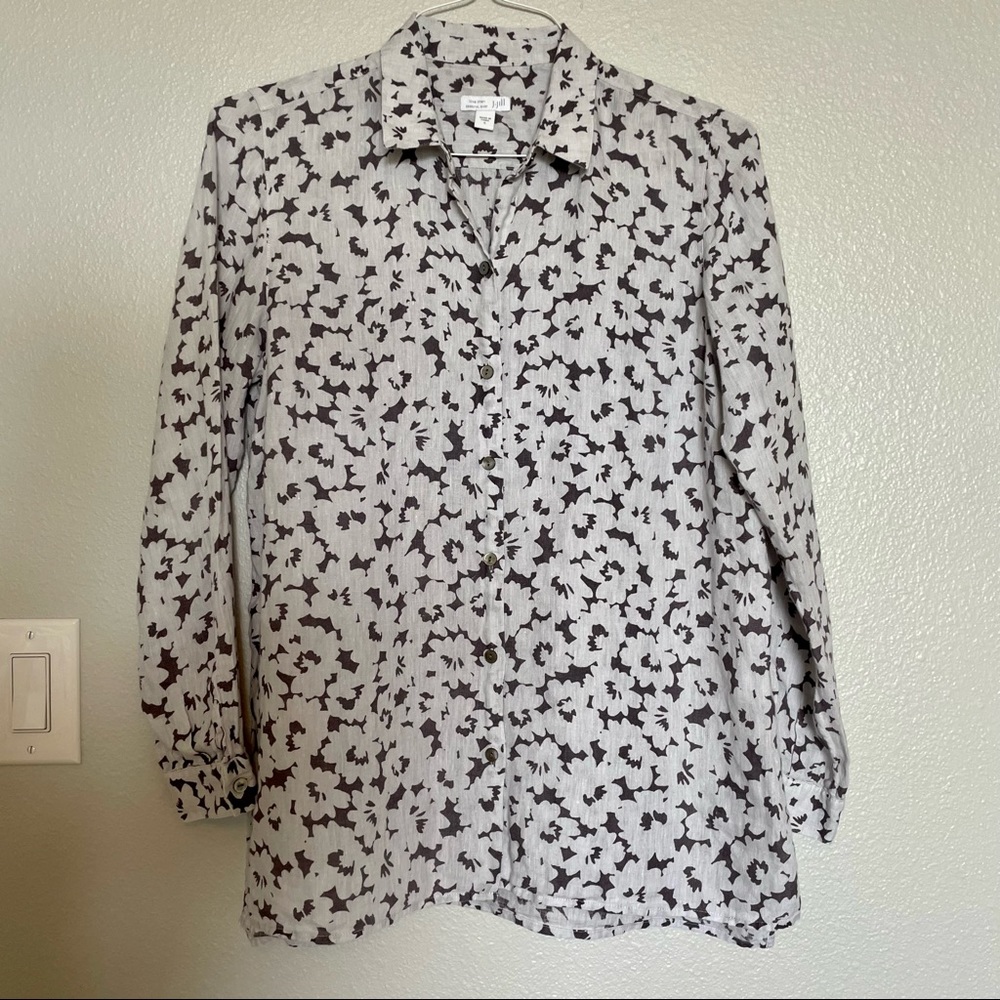 J Jill Love Linen Essential Shirt Button Up Long Sleeve Blouse Floral